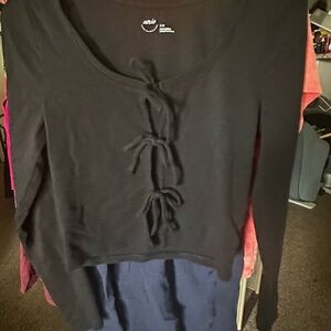 Aerie Cropped Black Long Sleeve Top with Ties